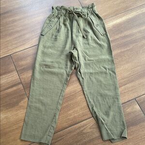 H&M Olive Green Super High-Waist Paperbag Pants, 8